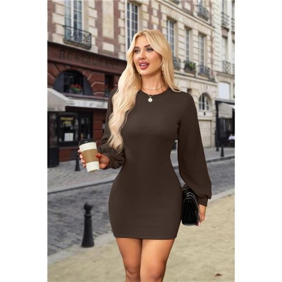 Sweater Dresses for Women Fashion Coffee - Picture 3 of 5